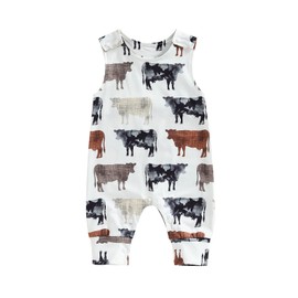 Toddler Baby Boy Girl Farm Clothes Cartoon Animals Print Jumpsuit Romper Newborn Summer Overall Country Stuff (Cow White, 12-18 Months)