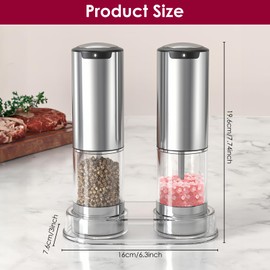 Foyucool Electric Salt and Pepper Grinder Set, Rechargeable Pepper Mill Salt Grinder with LED Light, Adjustable Coarseness, Stainless Steel Automatic Salt and Pepper Grinder Shakers Set for Kitchen