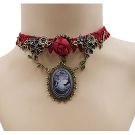 ETERNITY J. Vintage Princess Lolita Lace Victorian Necklace Bracelet Edwardian Vampire Gothic Choker Pendant (Red2)