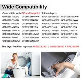 WE16X32537 Dryer Lint Filter Trap Screen Replacement for GE Clothes Dryer, Dryer Lint Strainer Replaces AP7205579 WE16X29597