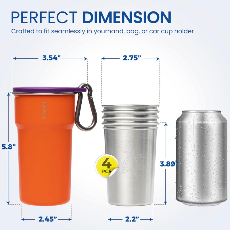 bzyoo Nesting Stainless Steel Camping Cup Set with Hook –