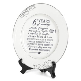 Urllinz Iron Gifts for 6th Anniversary - 6th Anniversary Plate with Platinum Foil, 6 Year Anniversary Wedding Gift for Him Her Couples, 6th Anniversary Ideas Decorations, Ceramic Plate with Stand 9"