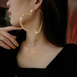 Rhinestone Hoop Earrings for Women Large Gold Earrings for Women Sparkle Crystal Dangle Earrings Christmas Earrings Holiday Party Jewelry Christmas Gifts for Women