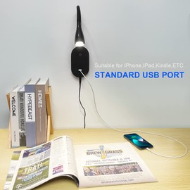 Luz de lectura de pared, luz de libro para leer en la cama, control táctil, salida USB, lámpara de lectura moderna, 5 LED regulables, cuello de cisne flexible de 4000 K, fácil de instalar, negro