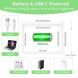 KOBAIBAN A3 Magnetic Light Box for Tracing, Rechargeable Diamond Art Light Board with Side Physical Buttons, 3 Color Light Modes Super Bright Light Pad for Diamond Painting, Weeding Vinyl (White)