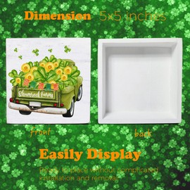 St. Patricks Day Decor - St. Patricks Day Decorations - Shamrock Farms Truck Wood Decorative Box Sign - Home Decor for Desk Table Shelf 5 x 5 Inches