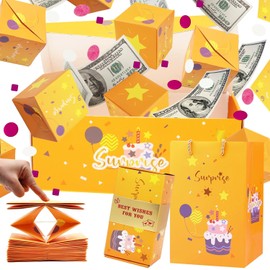 Caja de regalo sorpresa explosión por dinero, única caja de regalo plegable con confeti, caja de regalo de lujo para mamá, cumpleaños, aniversario, San Valentín (15 rebotes) (amarillo)