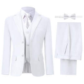 Boys Suit Formal Dress Clothes First Communion Suits for Boys White Tuxedo Toddler Boy Vest and Pants Set for Kids Wedding Outfit Size 10