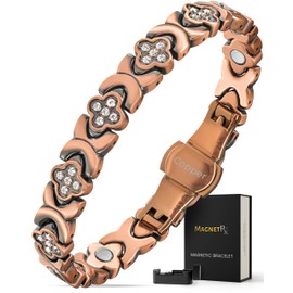 MagnetRX® Women’s Pure Copper Magnetic Bracelet - Ultra Strength Magnetic Copper Bracelet - Adjustable Length with Sizing Tool (Copper Clover)