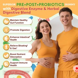 (2 Packs) Totaria Sugar Free 5-in-1 Probiotic Prebiotic Postbiotic Gummy, Probiotics for Women Men with Digestive Enzymes, Peppermint, Complete Immune, Gut & Digestive Support, Vegan Strawberry Flavor