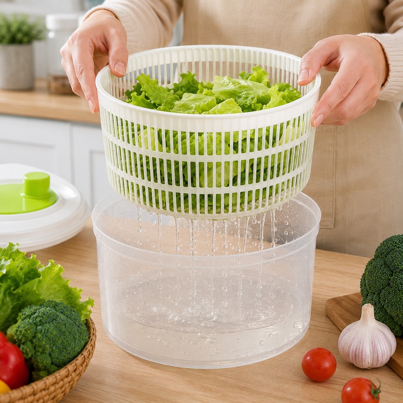 Manual Salad Spinner for Washing & Draining Produce – 3L