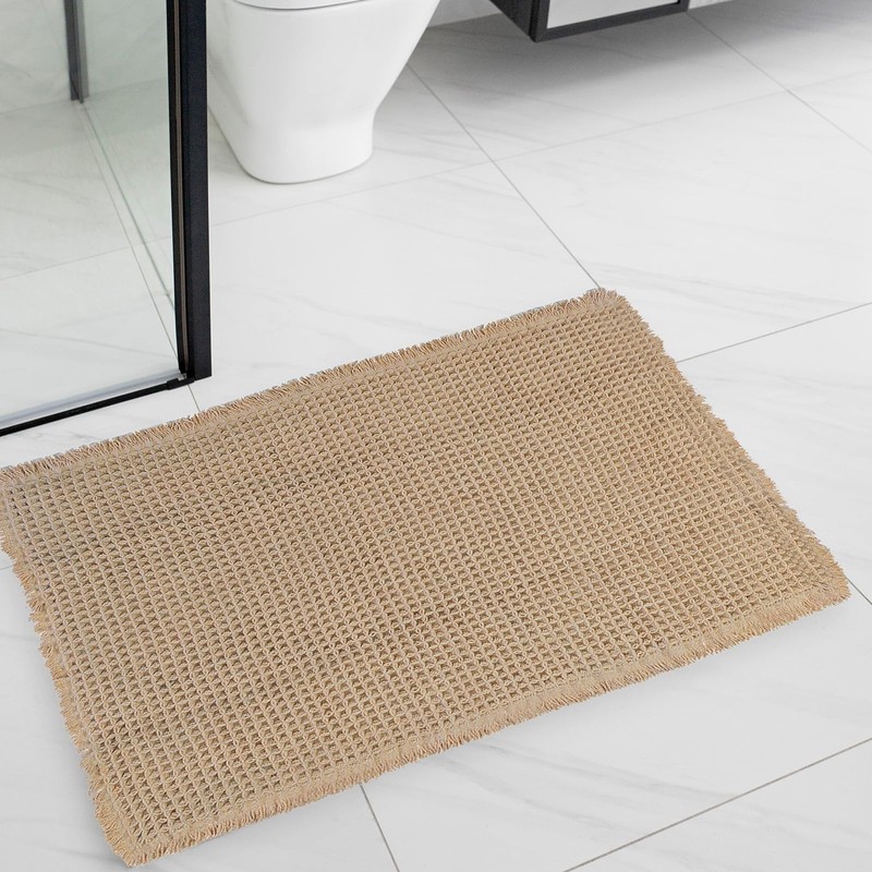 AIBIIN 18"x30" Brown Waffle Bath Mat Super Absorbent Non Slip