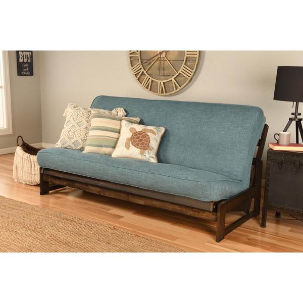 Kodiak Furniture Full-Size Futon Cover in Linen Aqua Blue Fabric