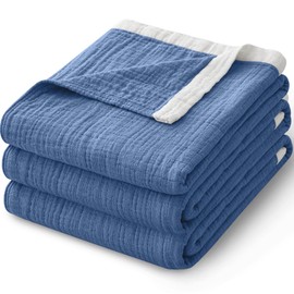 AYO Gauze Towel, Single for Summer, 4-ply Gauze, Nap Ket, Soft, 100% Cotton, Lightweight, Moisture Wicking, Breathable, Washable, Gauze Fabric, Organic Cotton, For Skin Cooling (Blue, 59.1 x 78.7