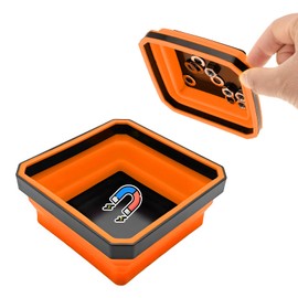 SHMZK Collapsible Magnetic Parts Tray, 4.5 Inch Foldable Silicone Bowls with Double-Sided Magnetic Base, Parts Tray Organizer for Bolts Nuts Washers Pins Screws, Car Accessories (Orange)