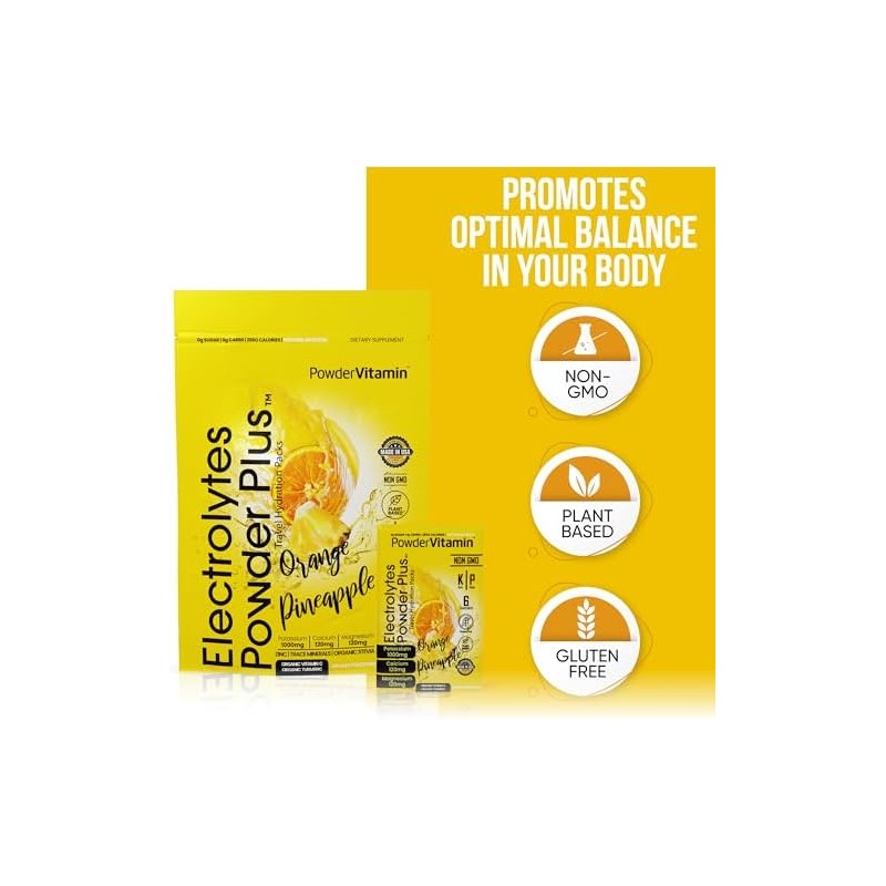 PowderVitamin Electrolytes Powder Plus, Keto, naranja piña, sin azúcar, 1000