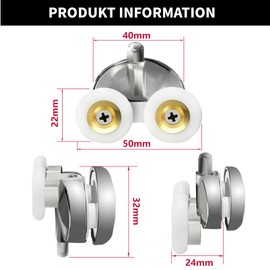 4X Double Shower Door Rollers, 26mm Bottom Sliding Shower Doors Pulleys, ∮23 Shower Door Wheels Replacement Kits for Bathroom Glass Doors, fit for 5-6mm Glass，Chrome