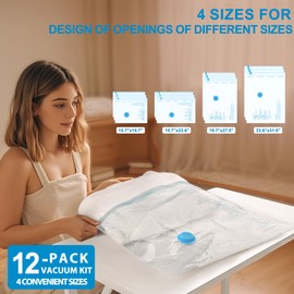 Vacuum Seal Bags for Clothing Travel, 12 Pack Vacuum Storage Bags for Clothes with Portable Electric Pump, Space Saver Bags for Luggage Traveling and Clothing