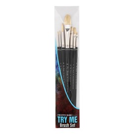 Creative Mark Pro Stroke Premium White Chungking Hog Bristle Artist Paint Brush - Try-Me Set of 7 - Natural Bristle Brush w/Great Control Suitable for Oils, Watercolors, Acrylics, Alkyds, Caseins