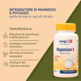 LongLife® Magnesium K | Integratore magnesio e potassio | Funzione muscolare e sistema nervoso | 1 mese di trattamento | Certificato Halal e Kosher | senza glutine