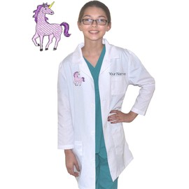 Custom Kids Lab Coat with Unicorn Embroidery Design and Embroidered Name Size 12/14 White