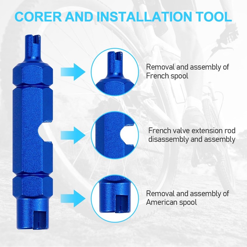 19 Piece Bicycle Valve Set, Presta Valve Core Adapter French