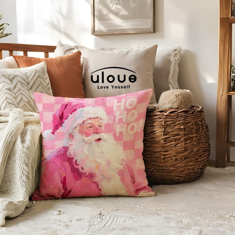 Winter Holiday Pink Decorative Throw Pillow Covers Merry Christmas Cushion