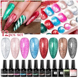 MSRUIOO Cat Eye Gel Nail Polish, 8 Colors Ceramic Wide Magnetic Gel Polish Set with Magnet Crystal Shimmer Silver Brown Green Nail Gel with Base Top Gel Nail Dehydrator and Primer Gift for Women 12PCS