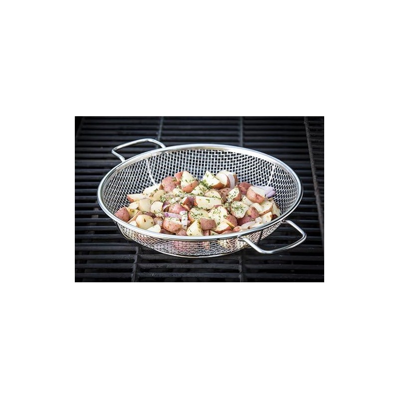 TableCraft BBQ Stainless Steel Cast Iron 16-Inch Round Grilling Basket,
