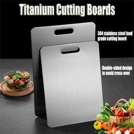 Katuchef Titanium Cutting Board, Titanium Cutting Boards for Kitchen, Stainless Steel Cutting Board, Double Sided Chopping Board for Cutting Meat Vegetable Fruit(Silver, 13.4 x 9 in)