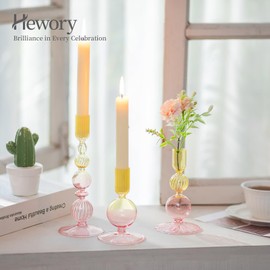 Hewory Candle Sticks Holder Decor: 3 PCS Ribbed Candlestick Holders Pink-yellow Gradient Glass Candle Holder for Candlesticks, Taper Candle Holders for Table Centerpiece Dinner Wedding Christmas Party