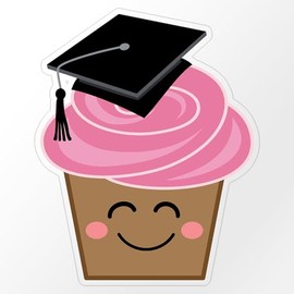 CafePress Cute Graduation Cupcake Medium Die Cut Sticker, 5.75" x 5.75" Clear