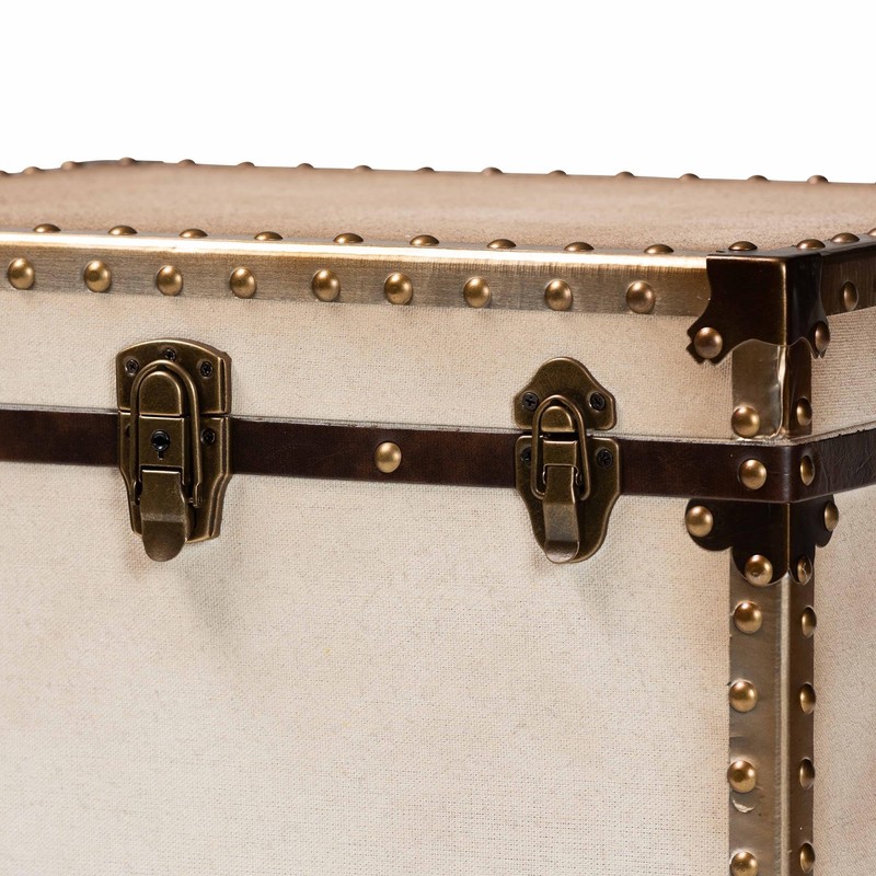 Baxton Studio Laura Vintage White Canvas Lift-Top Trunk End Table