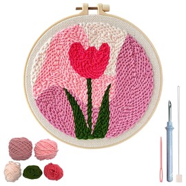 HASTHIP - HANNEA® Kit de Arte de Aguja Mágica de Tulipanes DIY para Principiantes con Agujas de Bordado, Tutorial y Aro de 20x20cm, Regalo Artístico