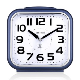 Tinload 5.5" Large Analog Alarm Clock Silent Non Ticking, Gentle Wake, Beep Sounds, Increasing Volume, Battery Operated Snooze and Manual Light, Easy Set, Blue
