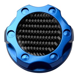 VMS RACING BLUE OIL CAP with Real Black CARBON FIBER Emblem in CNC Machined Billet Aluminum Compatible with Ford Focus ST 2012-2016 Twist Lock 1/4 Turn Cap Mechanism