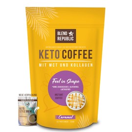 BLEND REPUBLIC® Keto Coffee Caramel für ketogene Ernährung - mit MCT-Öl, Kokosöl & Kollagen - Collagen Coffee, Ketokaffee laktosefrei und ohne Zucker, 220g