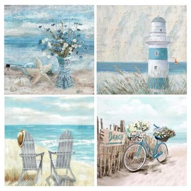 4 Pack Diamond Painting Kits for Adults,Beach Landscape Diamond Art Kits for Adults,5D Full Drill DIY Diamond Dot Gem Art Kit Wall Home Decor Arts Craft 12x12 inch
