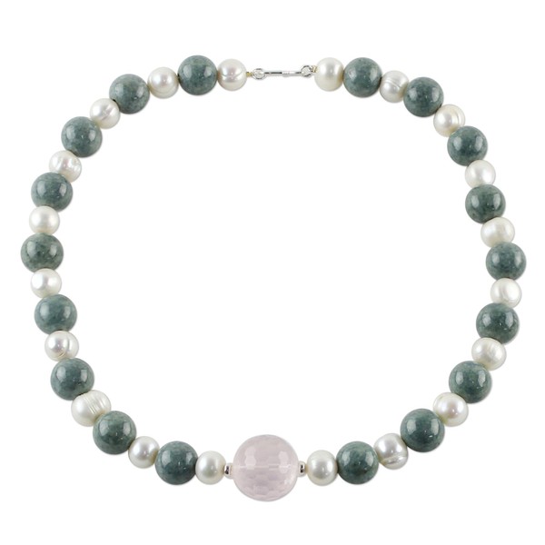 NOVICA Handmade .925 Sterling Silver Rose Quartz Cultured Freshwater Pearl
