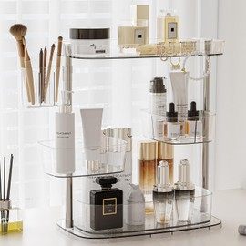 STORICANS 360 Rotating Makeup Organizer,Multi-layer Skincare Organizers,4 Spinning Tray,Bathroom Counter Organizer Perfume Organizer,Lazy Susan Kitchen Storage |Thick CLear| 14 inch width