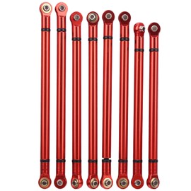equlup 8 Pieces Metal Pull Rod, Metal Pull Rod Kit Upgrade Modified Parts Aluminium Alloy RC Car Tie Rod Accessory Set for 1/10 Simulation Crawler Car (Red)
