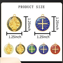 MESARCH 10Pcs Medalla De San Benito Charm Keychain Alloy Enamel Catholic Keychain for Protection From Evil Hang on Keys Rearview Mirror Door (Gold 1.25 inch)