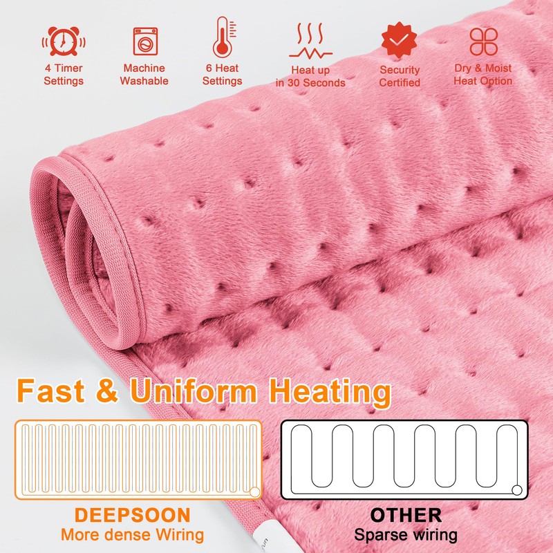 Deepsoon Heating Pad,Electric Heating Pads for Back,Neck,Abdomen,Moist Heating Pad for