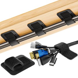 Cable Management Under Desk, 【Up to 15 cord】【Enhanced Wire Holder】Cord Organizer, Adjustable Hook and Loop Cable Ties, Reusable Cord Holder, Cable Clips Under Table Cable Hider, 20 Pair