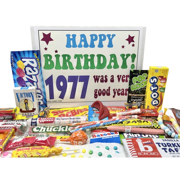 RETRO CANDY YUM ~1977 46th Birthday Gift Box Classic Nostalgic Candy from Childhood for 46 Year Old Man or Woman Born 1977