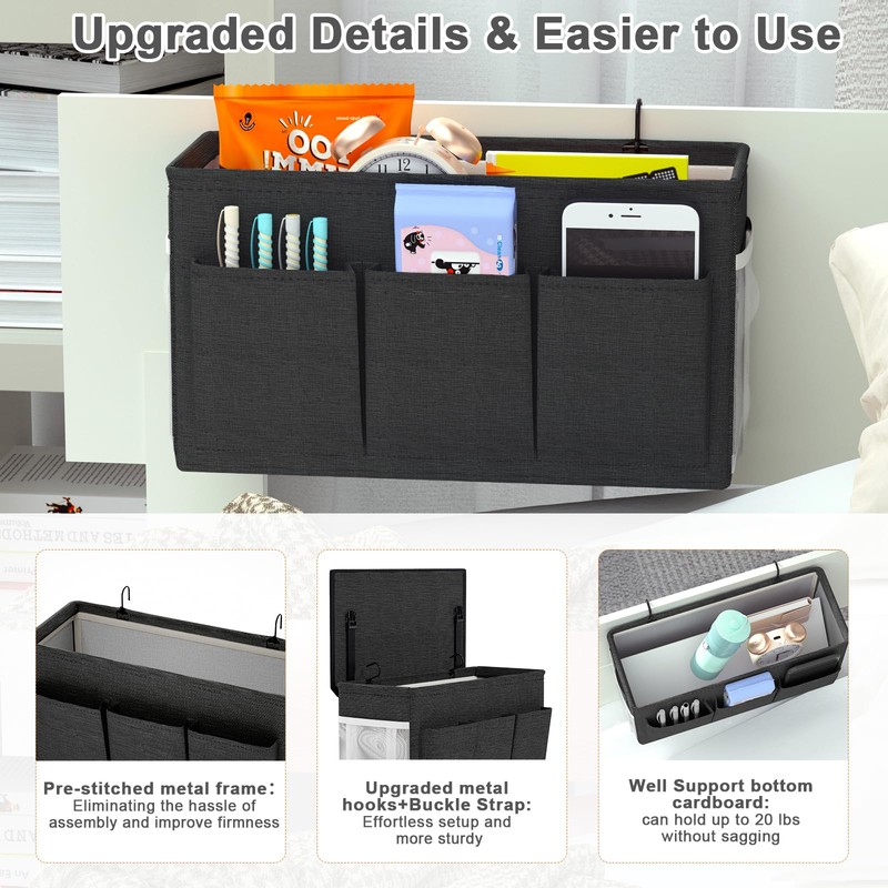 Edudif Dual-purpose Bedside Caddy Bedside Organizer, Bed Caddy with 6