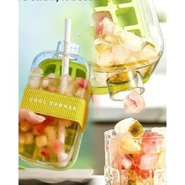 2025 New Ice Cube Bottle 500ML & 800ML – 2-in-1 Ice Tray & Water Bottle with Straw, Lid & Webbing | Leakproof, BPA-Free, Touch-Free Ice Release | For Travel, Juice & Outdoors (PINK, 500ml / 17oz)