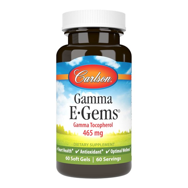 Carlson - Gamma E-Gems, Gamma Tocopherol 465 mg, Heart Health & Optimal Wellness, Antioxidant, 60 Soft gels