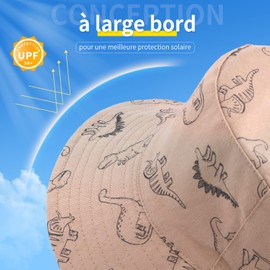 SEYUFN Bob Sun Hat Baby Fishing Hat with Wide Brim Sun Hat Girls Adjustable Cotton Hat UV Protection Summer Hat for Children, Khaki dinosaurs