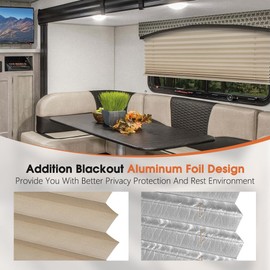 SEEYE RV Blinds, Blackout RV Curtains for Camper Window 50'' W * 32'' L RV Pleated Shades Camper Blinds with Aluminum Foil, RV Accessories Window Coverings for Travel Trailer Window Shade, Cappuccino